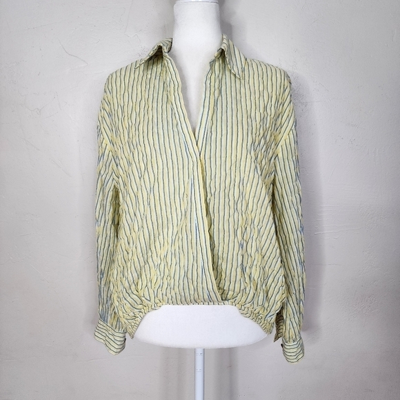 Cinq s Sept Menswear Inspired Yellow Striped Crinkle Shirt Size XS - Picture 1 of 13